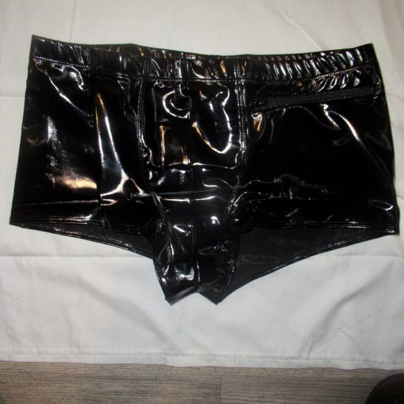 NWT Patrice Catanzaro Black Vinyl South Beach Boxer Shorts Size M - Picture 1 of 8